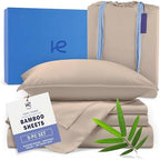 Kickoff Viscose Bamboo Sheets Split King Size 5-pc 100% Organic Bamboo Viscose Bed Cooling Sheets Split King Size Set Cool Bedding for hot Sleepers Sheet Set - Gift Ready Packaging (Taupe Latte, SK) by KickoffHome