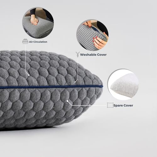 Memory Foam Travel Pillow with Washable Cover & Carry Bag – Compact, Soft & Breathable Neck Pillow for Airplane, Camping & Car (Gray- with Extra Gray Cotton Cover, 15.7x9.8x3.9 inches) - Image 4