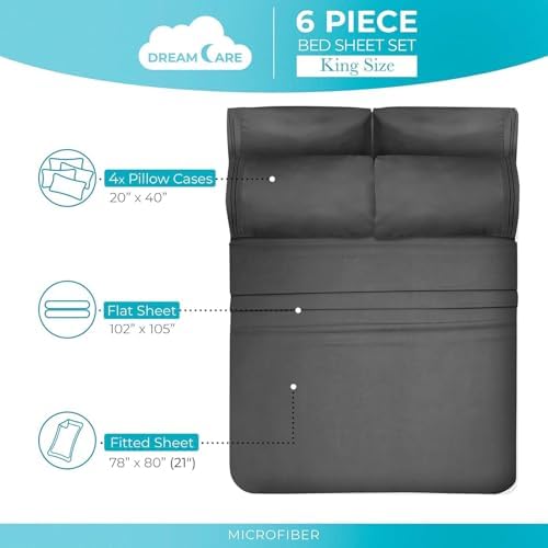 DREAMCARE King Size Sheets Set - 6 pcs Breathable Cooling Sheets King Size - Image 4