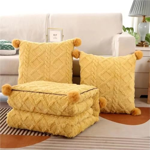Thickened Taffel Plush Pillow Quilt 2-in-1, Multifunctional Autumn Winter Quilt, Dual Purpose Cushion, Foldable Travel Blanket(Color3,Large) - Image 2