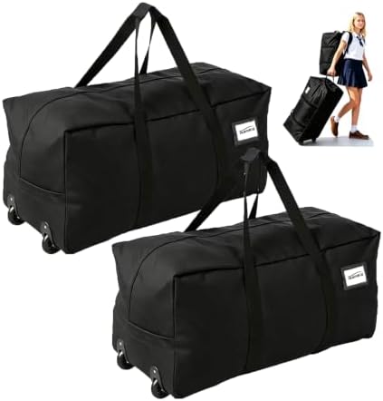 2-Pack Rolling Duffle Bag with Wheels, 92L Foldable Extra Large Moving Bags by Teamkio