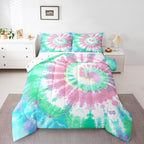 Tie Dye Comforter Set, Girls Boho Psychedelic Pink Down Comforter Twin Size, Bohemian Gypsy Watercolor Duvet Insert for Kids Boys Teens, Exotic Spiral Quilted Duvet Comfy Decorative Room, Teal Blue by Erosebridal