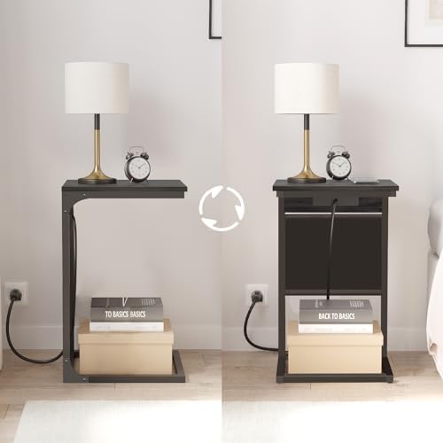 TUTOTAK C Shaped End Table with Charging Station, Side Table for Sofa - Image 2