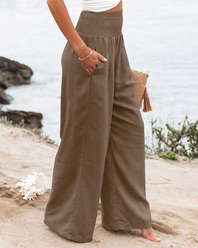 Angerella Womens Elastic High Waisted Palazzo Pants Casual Wide Leg Long Lounge Pant Trousers with Pocket - Image 4