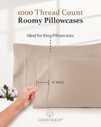 1000 TC Beige King Pillowcases Set of 2 100% Egyptian Cotton Pillow Cases - Image 4
