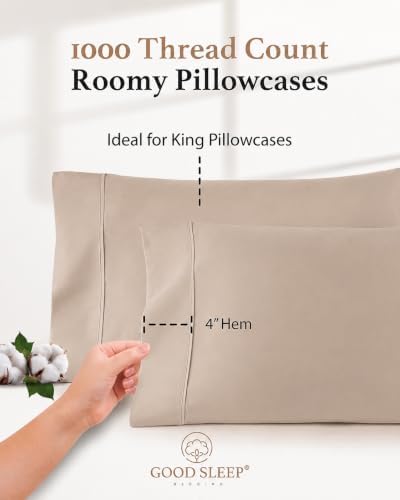 1000 TC Beige King Pillowcases Set of 2 100% Egyptian Cotton Pillow Cases - Image 4