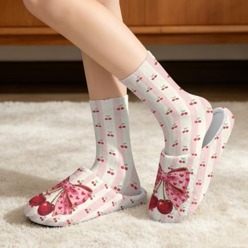 Fuzzy Slipper with Socks for Women Slip On House Slipper and Socks Set Cozy Fuzzy Slippers for Indoor - Image 2