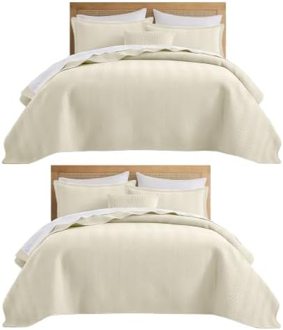 IR Imperial Rooms Queen Quilt Bedding Set Ivory Bedspread Wave 2 Pack by IRImperialRooms