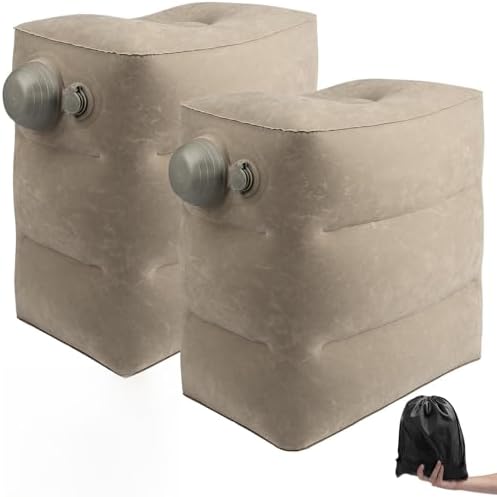 Inflatable Travel Foot Rest Pillow, 2 Pack Airplane Foot Rest Pillows, Portable Inflatable Leg Rest Pillow Flights Seat Extender with Storage Bag for Plane, Car, Train (2Pack Grey) by DECKALY