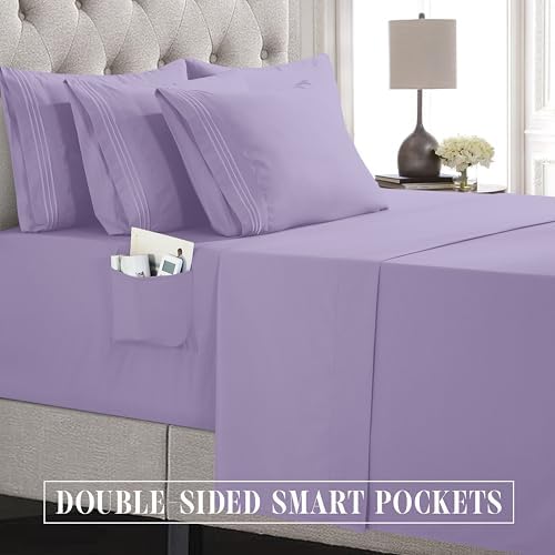 Elegant Comfort Luxury Soft 6-Piece 1500 Premium Hotel Quality Bed Sheet Set with Extra Deep Pockets 18-24 Inch, Wrinkle Free, Storage Pockets, Extra Deep Pocket 6PC Sheets, Full, Lavender - Image 5