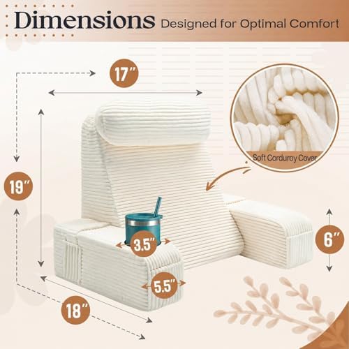 Reading Pillow/Backrest Pillow with Arms, Cup Holder & Phone Pocket - Image 6