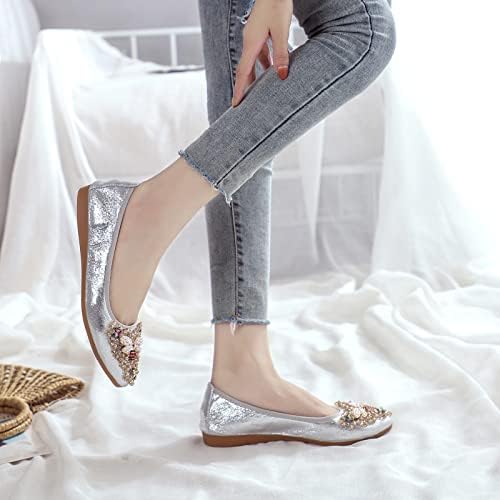 KUNWFNIX Women Ballet Flats Rhinestone Wedding Ballerina Shoes Foldable Sparkly Comfort Slip on Flat Shoes - Image 4