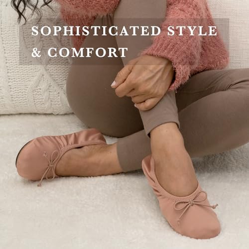 Isotoner Women's Satin Ballerina Slippers with Classic Ribbon Bow and Suede Sole - Image 5