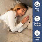 Split King 7 Piece Bed Sheet Set - Comfy, Breathable & Cooling - Cream - Image 4