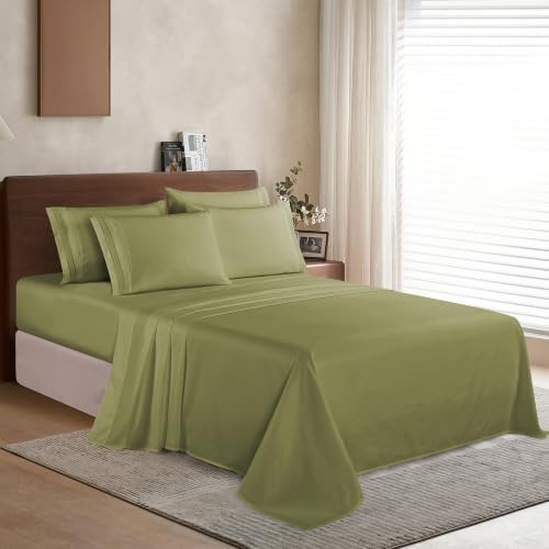 Elegant Comfort Luxury Soft 1500 Premium Hotel Quality Microfiber Wrinkle and Fade Resistant Cozy 6-Piece Bedding Set, Easy All Around Elastic Fitted Sheet, Deep Pocket, Queen, Sage/Green - Image 3