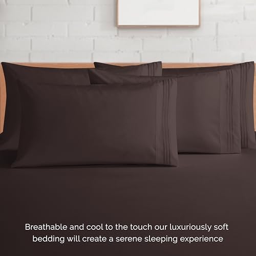 Elegant Comfort Luxury Soft 1500 Premium Hotel Quality Microfiber Wrinkle and Fade Resistant Cozy 6-Piece Bedding Set, Easy All Around Elastic Fitted Sheet, Deep Pocket, Queen, Chocolate Brown - Image 7