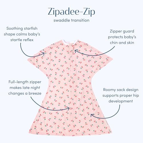 SleepingBaby Zipadee-Zip Transition Swaddle - Cozy Baby Swaddle Blanket with Zipper Convenience - Roomy Wearable Blanket for Easy Diaper Changes - Cherries, Large (12-24 Month) - Image 2