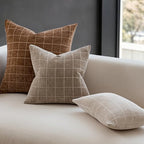 Decorative Chenille Plaid Boho Throw Pillow Covers Oatmeal 26x26 Set of 2 - Image 3
