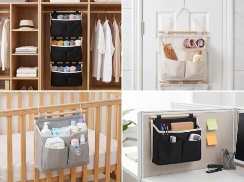 3 Tier Cotton Linen Wall Hanging Storage Organizer, White - Image 7