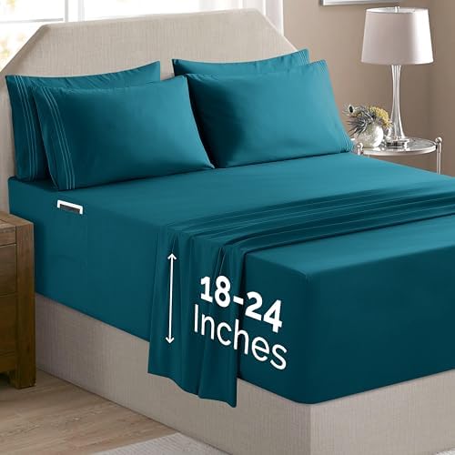 Elegant Comfort Luxury Soft 6-Piece 1500 Premium Hotel Quality Bed Sheet Set with Extra Deep Pockets 18-24 Inch, Wrinkle Free, Storage Pockets, Extra Deep Pocket 6PC Sheets, Cal King, Marine Teal - Image 2