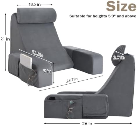 ENITYA 21" Reading Pillow for Bed with Firm Back Support & Big Pockets - Image 4