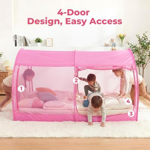 LEEDOR® Bed Tent Dream Tent Bed Canopy Shelter Cabin Sleeping Tent Indoor Bed Curtain Pop Up Privacy Warm Breathable with 4 Doors Twin/Full/Queen for Kids and Adult (Mattress Not Included) - Image 6