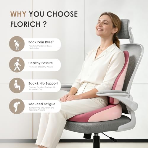 FLORICH Large Car Seat Cushion and Lumbar Support Pillow, Ergonomic Memory Foam Driving Seat Cushion for Back & Sciatica Pain Relief, Non-Slip Washable Seat Cushion for Car, Driver, Office-Pink - Image 6