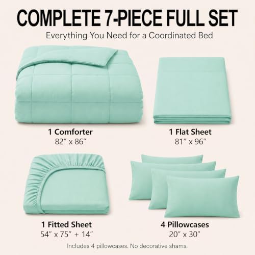 CozyLux Full Size Comforter Sets Mint Green - 7 Pieces Bed in a Bag - Image 2