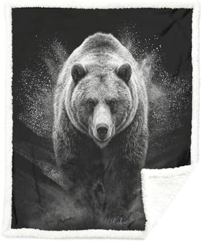 Grizzly Bear Sherpa Blanket Strong Animal Print Throw Blanket for Men Cozy Soft Warm 50x60 Inches Wildlife Design Comfort Gift for Bedroom Couch Office Decor Birthday Housewarming Anniversary by Sleepwish