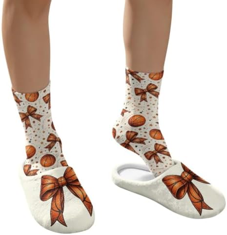 Jeiento Winter Fuzzy Slipper and Crew Socks Warm Winter Shoes Lightweight Soft Cushion House Slipper Bedroom Shoes - Image 4