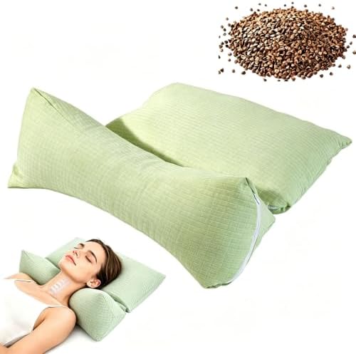 3-in-1 Adjustable Buckwheat Neck Pillow,3-Point Support for Neck/Shoulder/Head, Adjustable Height and Firmness, Firm Support for Side/Back Sleepers by Mamba+Travel