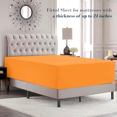 Mocassi King Size 4-Piece Bed Sheet Set - 1800 Premium Hotel Quality Microfiber 18-24 Inches Extra Deep Pocket Fitted Sheet- Luxury Soft, Breathable, Wrinkle, and Fade Resistant, Orange - Image 3