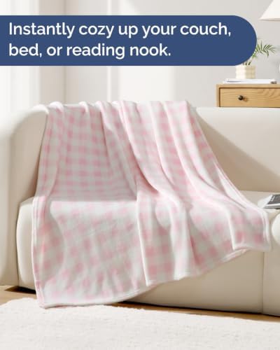 Pink Checkered Blanket Kids Size - Flannel Fleece Luxury Kids Blanket - Image 4