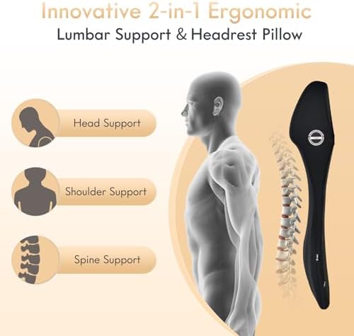 FLORICH Lumbar Support with Car Headrest Pillow 2-in-1 Memory Foam Car Seat Headrest & Lumbar Cushion Ergonomic Back Support Pillow Seat Cushion for Car Seat Driving Neck Back Pain Relief, Black - Image 2
