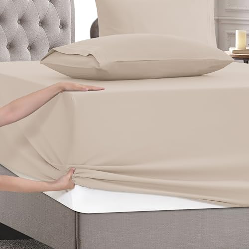 Mocassi Queen Size 4-Piece Bed Sheet Set - 1800 Premium Hotel Quality Microfiber 18-24 Inches Extra Deep Pocket Fitted Sheet- Luxury Soft, Breathable, Wrinkle, and Fade Resistant, Cream - Image 5