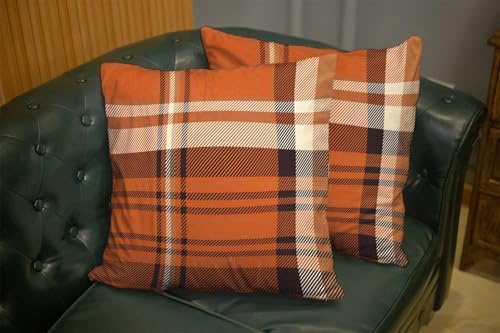 EMMTEEY Orange Brown Tartan Plaid Checkered Pillow Covers 24x24 Set of 2 - Image 6