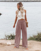 Angerella Womens Elastic High Waisted Palazzo Pants Casual Wide Leg Long Lounge Pant Trousers with Pocket - Image 2