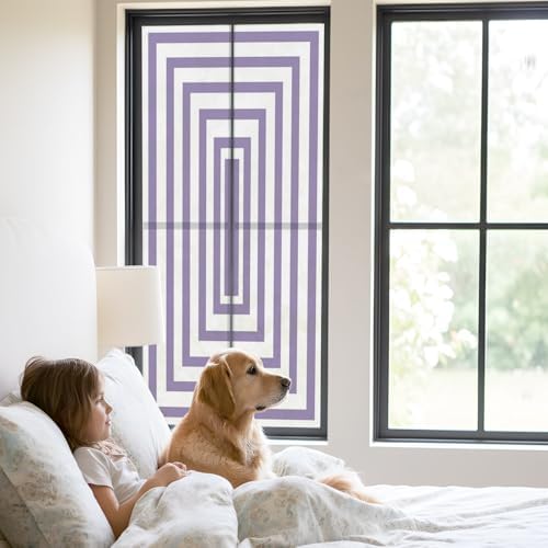 Window Privacy Film Frosted, Purple White Geometric Static Cling Door Window Covering, Square Minimalist Modern UV Blocking Windows Film for Office, Hotel, Bedroom, 29.5 x 78.7 Inches - Image 2