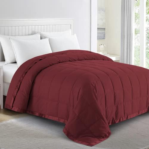 puredown® Lightweight Down Blanket Queen Size - Soft Blanket for All Seasons, Cozy Warm Luxury Bed Blanket with Satin Trim for Summer, Microfiber Cover, Burgundy (90"X90") by Puredown