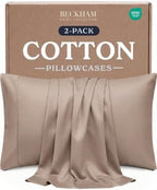 Beckham Hotel Collection Pillowcases King Size Set of 2, Cool Touch Cotton Sateen Fabric, 500TC, Silky Smooth & Soft, Open End, Sand by Unknown