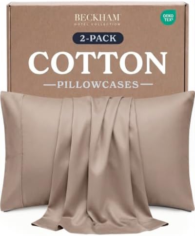 Beckham Hotel Collection Pillowcases King Size Set of 2, Cool Touch Cotton Sateen Fabric, 500TC, Silky Smooth & Soft, Open End, Sand by Unknown