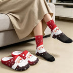Jeiento Fuzzy Slippers and Crew Sock Set for Women Men Couple Warm Cozy Memory Foam House Shoes Soft Slip-on Slides for Home,Travel - Image 4