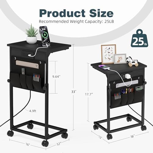 Adjustable Height Couch Table with USB-C Charging Station (Black) - Image 2