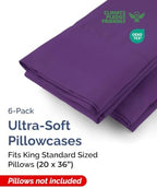 King Standard Pillow Cases - 6 Pack Pillowcase Covers - 20" x 36" (Purple) - Image 2