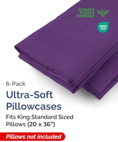 King Standard Pillow Cases - 6 Pack Pillowcase Covers - 20" x 36" (Purple) - Image 2
