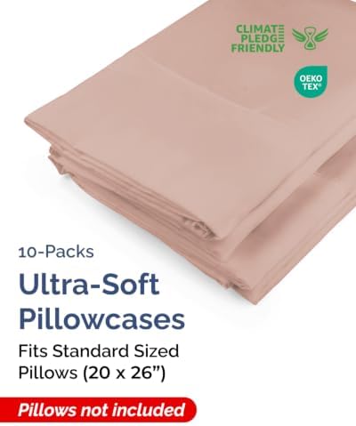 Standard Pillow Cases - 10 Pack Soft Pillowcase Covers - 20" x 26" (Mauve) - Image 2