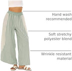 Athlisan Womens Summer Casual Loose Striped Wide Leg Lounge Pants Elastic Waist Palazzo Trousers - Image 4