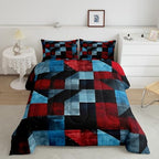 Erosebridal Red Black Blue Comforter Set Twin Size,Geometric Abstract Aesthetic Bedding Set for Kids Adults Room Decor,Retro Grunge Colorful Quilt Bed Set Down Comforter 2Pcs - Image 2