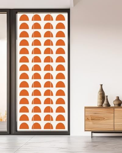 Window Privacy Film Frosted, Orange Boho Non-Adhesive Static Cling Window Tint, Middle Century Geometric Abstract Art Insulated Windows Frosted Films for Living Room, 35.4 x 78.7 Inches - Image 5
