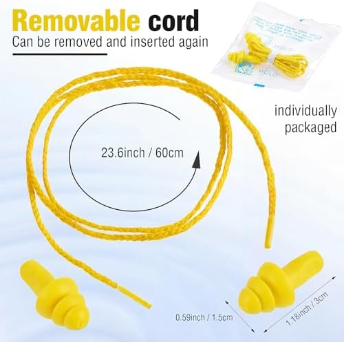 Tondiamo 200 Pairs Ear Plug Bulk with Cord Reusable Silicone, Yellow - Image 2